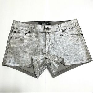 Kill City JUNKIE PYRAMID HOLOGRAPHIC FOIL SHORTS Dolls Kill Silver Size 24